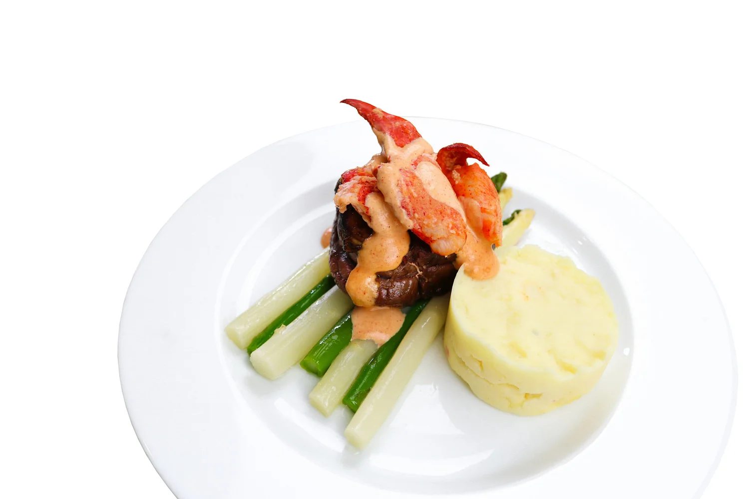 Lobster and filet mignon, plated
